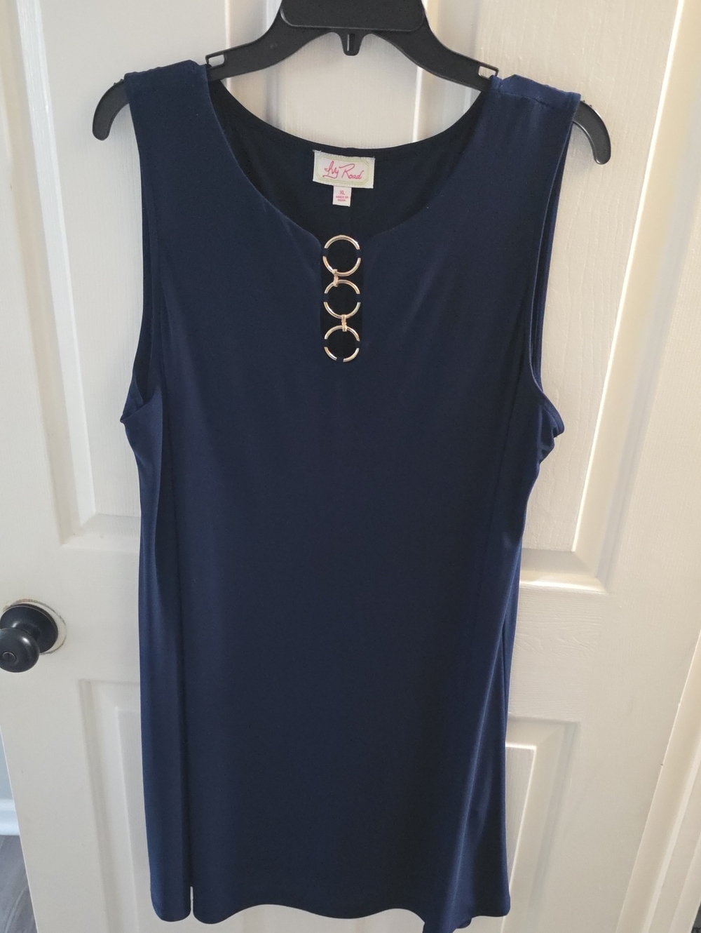 Ivy Road Navy Sleeveless Tunic with Gold Ring Detail